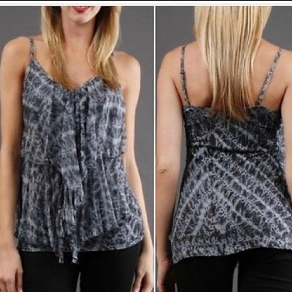 Bailey 44 Gray/Blue Tie Dye Ruffle Tank